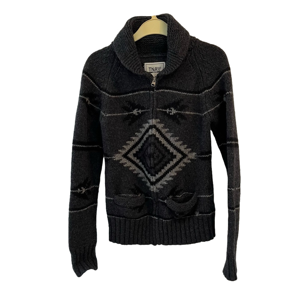 TNA 100% Lambs Wool Cowichan Zip Up Sweater Youth Child Medium Preppy Christmas